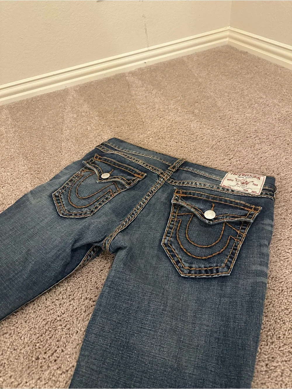 True Religion Men’s Blue Denim Jeans - Classic Pocket Stitch